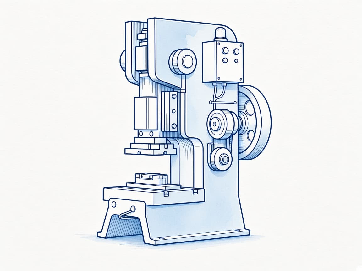 Illustration of an industrial stamping press
