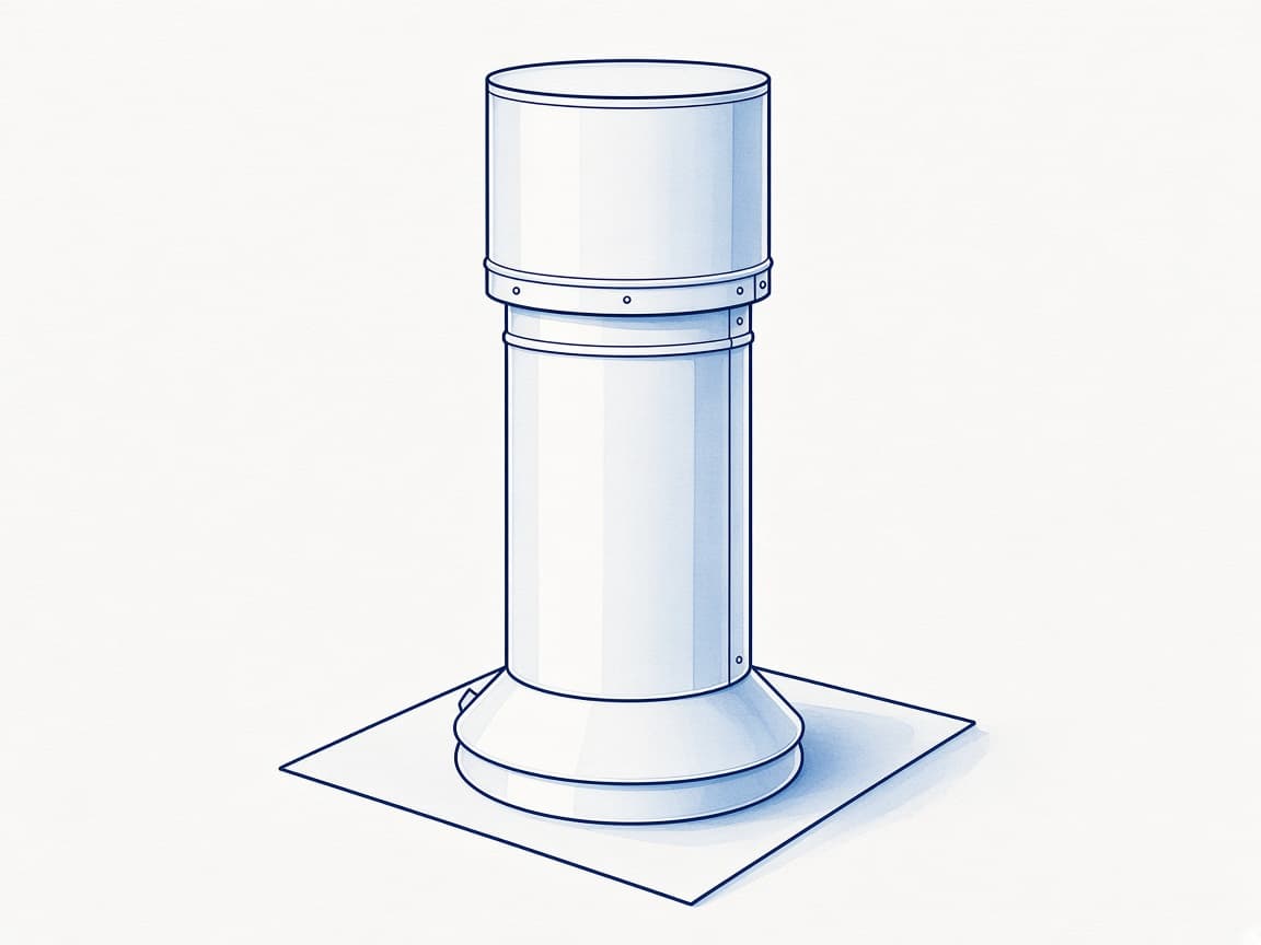 Illustration of an industrial paint exhaust stack and roof cap