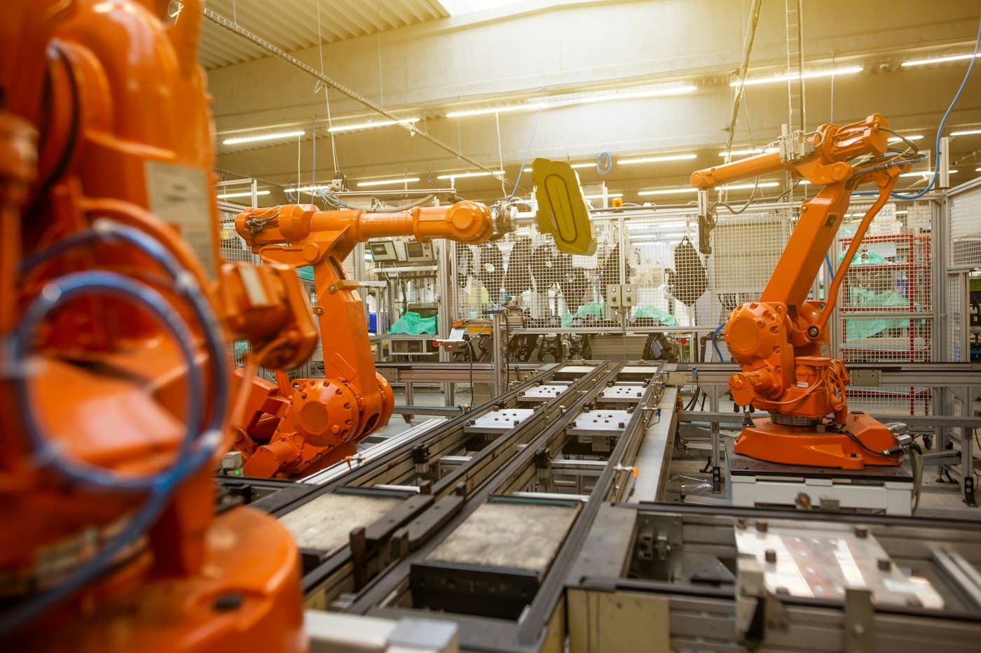 Automated production line with industrial robotic arms